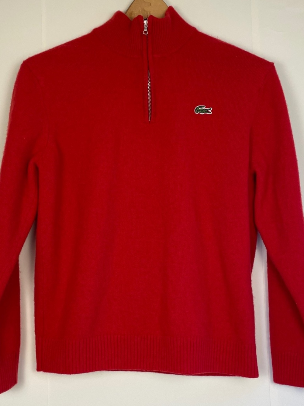 Lacoste Men's Red Half-Zip 100% Wool Sweater Classic Fit Sz FR 5 / US L